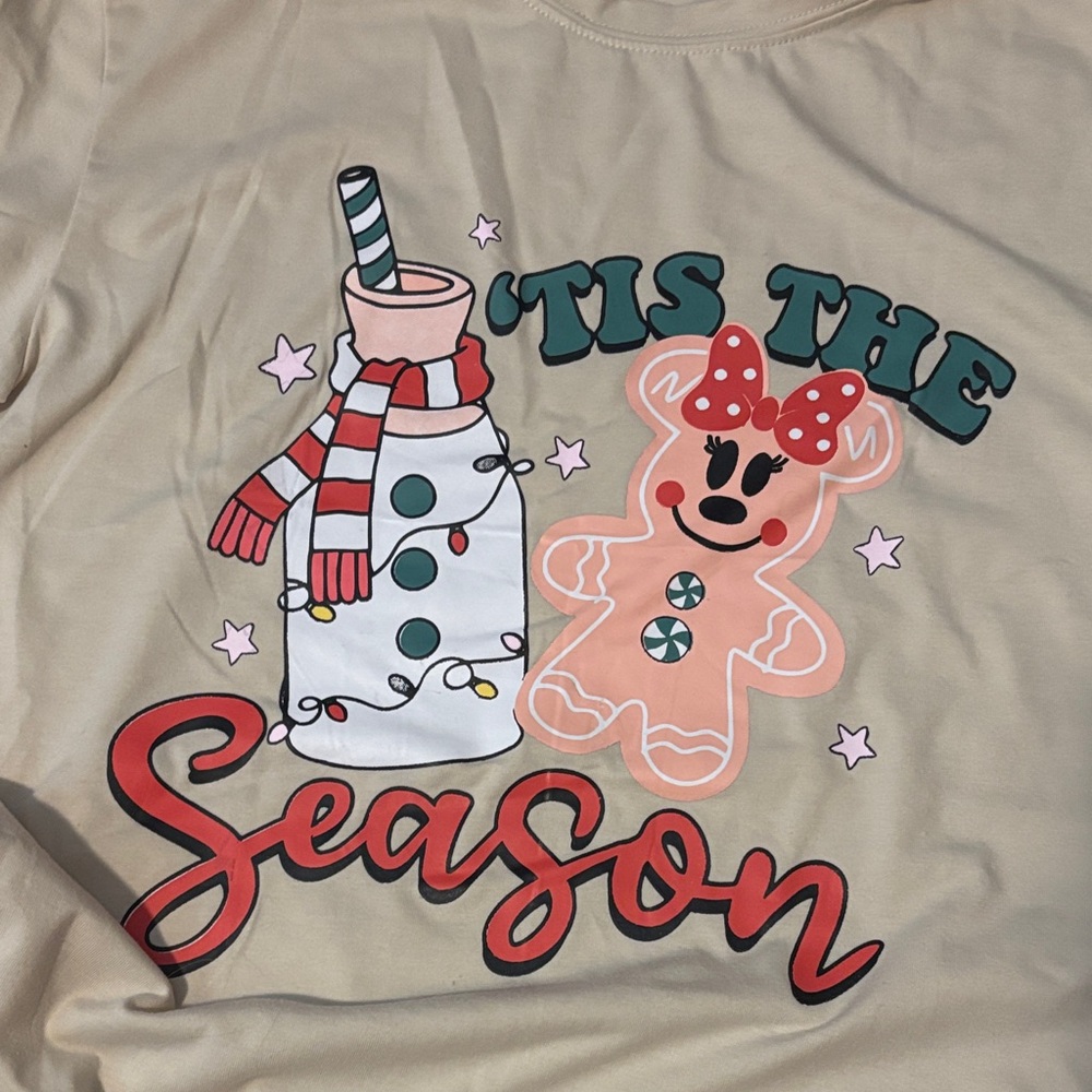 Festive Beige T-Shirt with Holiday Print image 2